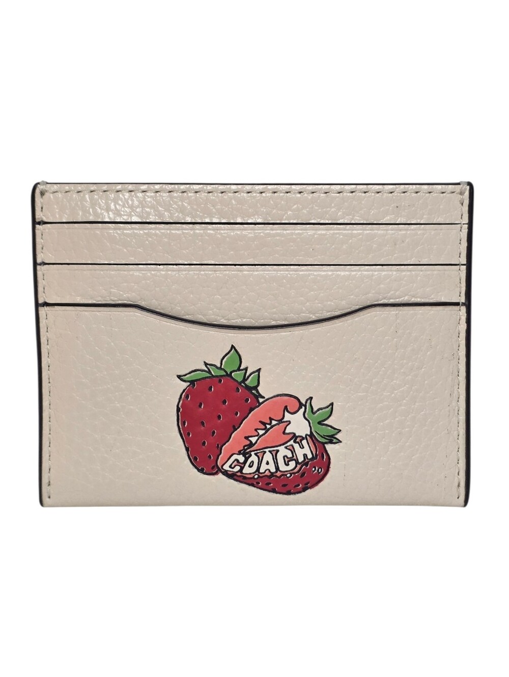 Coach Wallet Unisex Leather Slim ID Card Case Strawberry Graphic Chalk White